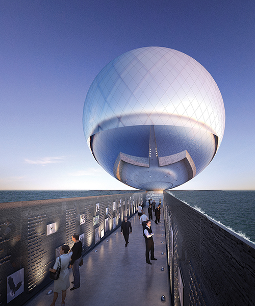 clear orb sculpture provides energy and drinkable water for the city of santa monica